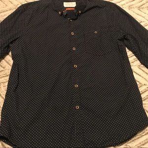 Dark navy and white long sleeve button up shirt